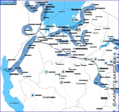 mapa de Tanzania em ingles