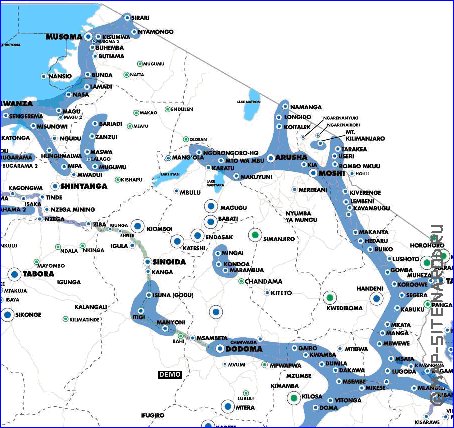 carte de Tanzanie en anglais