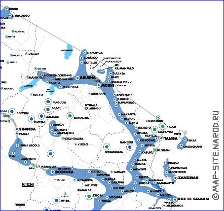 mapa de Tanzania em ingles