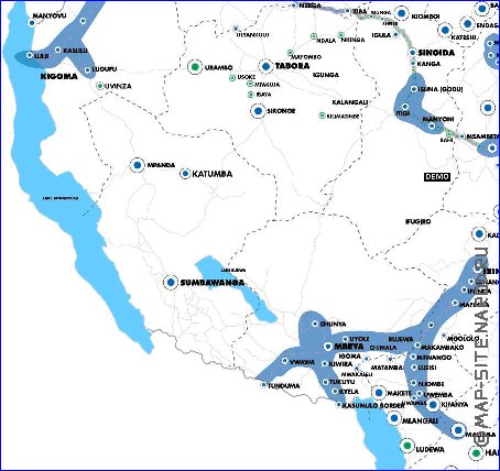 mapa de Tanzania em ingles