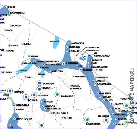 mapa de Tanzania em ingles