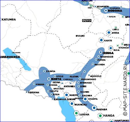 mapa de Tanzania em ingles