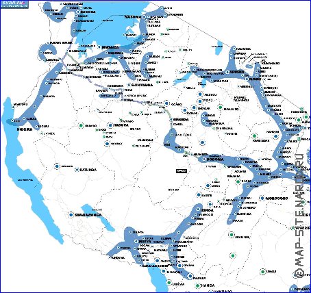 mapa de Tanzania em ingles