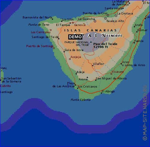 mapa de Tenerife em ingles