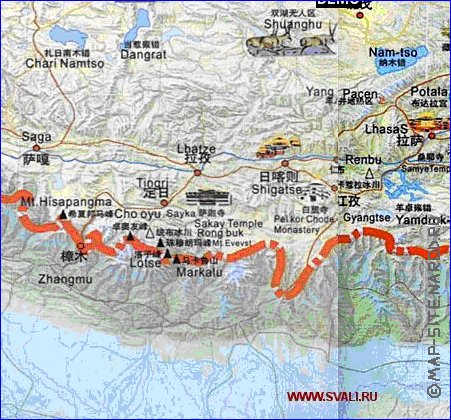 mapa de Tibete em chines