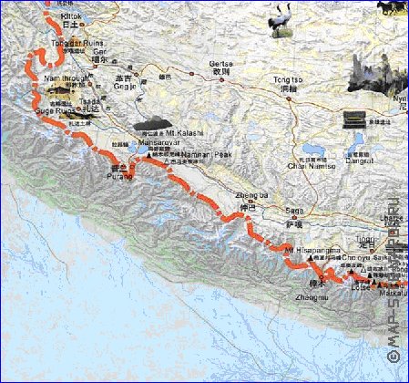 mapa de Tibete em chines