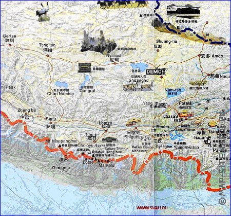 mapa de Tibete em chines