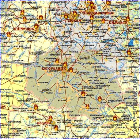 Administratives carte de Oblast de Toula