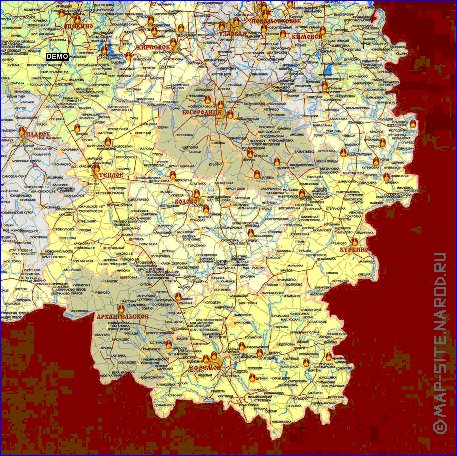 Administratives carte de Oblast de Toula