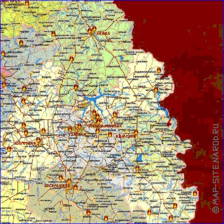 Administratives carte de Oblast de Toula