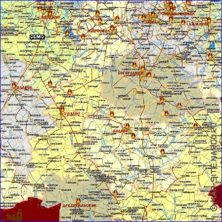 Administratives carte de Oblast de Toula