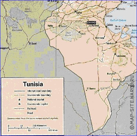 Administratives carte de Tunisie en anglais