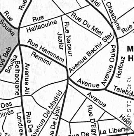 mapa de  cidade Tunes em ingles