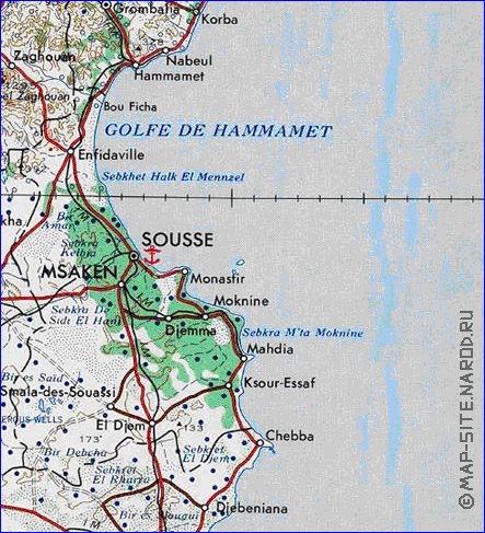 carte de Tunisie en anglais