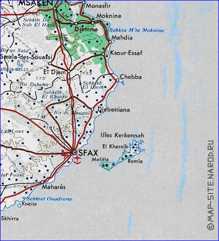 carte de Tunisie en anglais