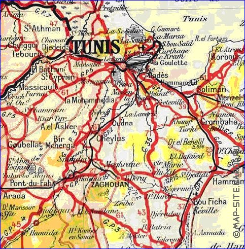 mapa de Tunisia em frances