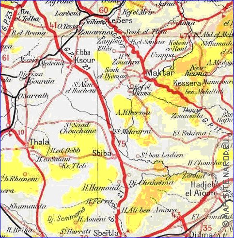 mapa de Tunisia em frances