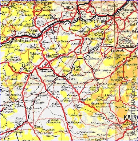 mapa de Tunisia em frances