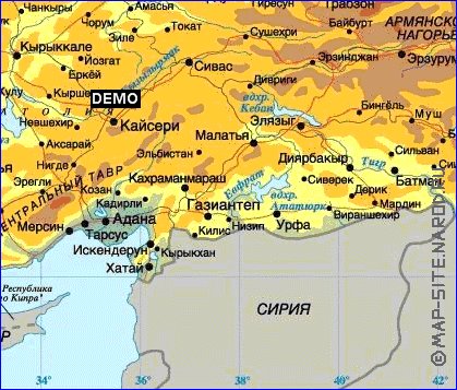 Physique carte de Turquie