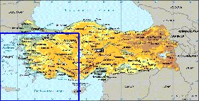 Physique carte de Turquie